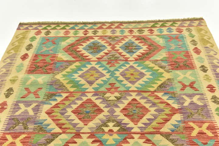 4' 10 x 6' 6 Hand Woven Kilim Maymana Wool Rug