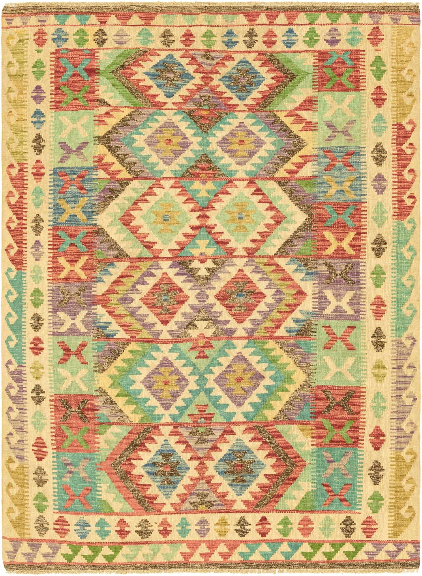 4' 10 x 6' 6 Hand Woven Kilim Maymana Wool Rug