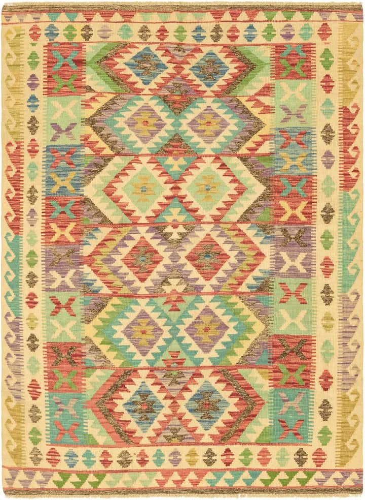 4' 10 x 6' 6 Hand Woven Kilim Maymana Wool Rug