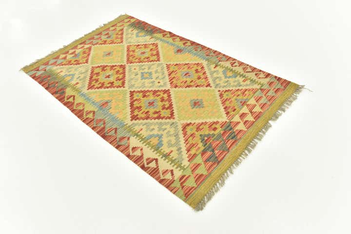2' 9 x 4' 3 Hand Woven Kilim Maymana Wool Rug