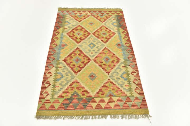 2' 9 x 4' 3 Hand Woven Kilim Maymana Wool Rug