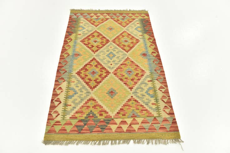 Detail image of 2' 9 x 4' 3 Hand Woven Kilim Maymana Wool Rug