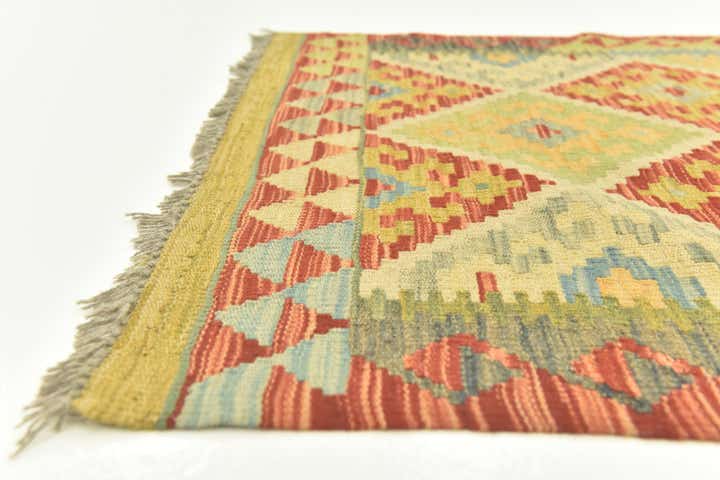 2' 9 x 4' 3 Hand Woven Kilim Maymana Wool Rug