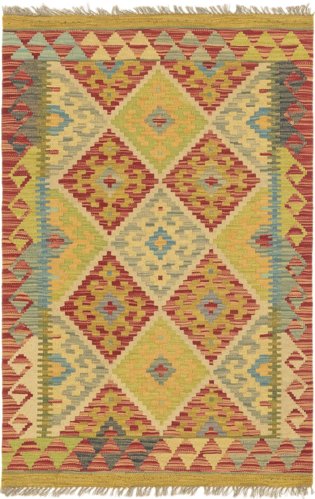 2' 9 x 4' 3 Hand Woven Kilim Maymana Wool Rug