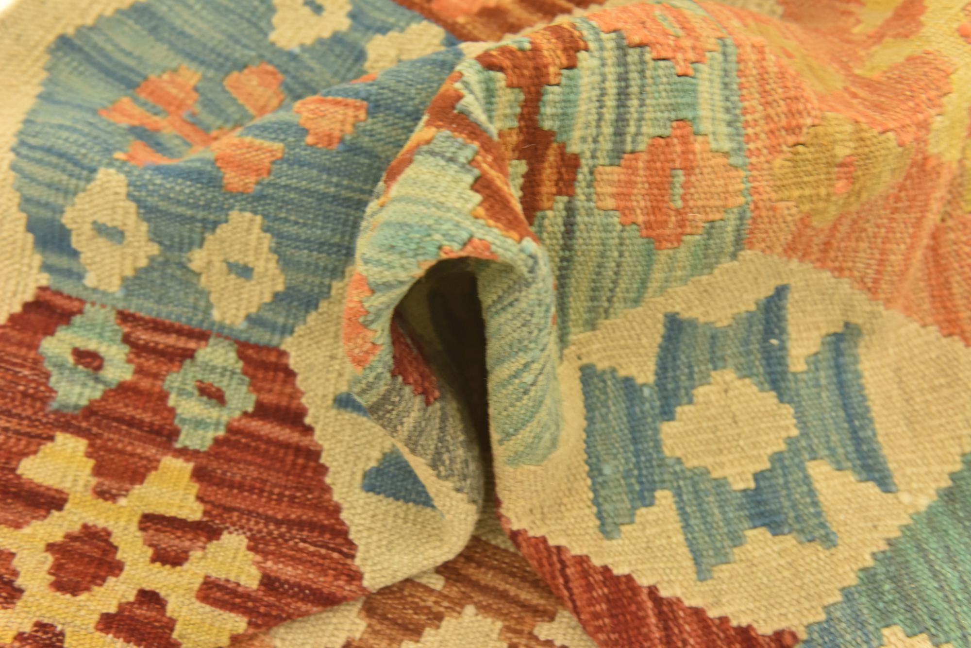 3' 2 x 4' 10 Hand Woven Kilim Maymana Wool Rug