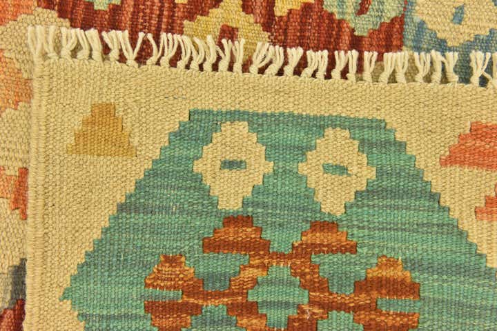 3' 2 x 4' 10 Hand Woven Kilim Maymana Wool Rug