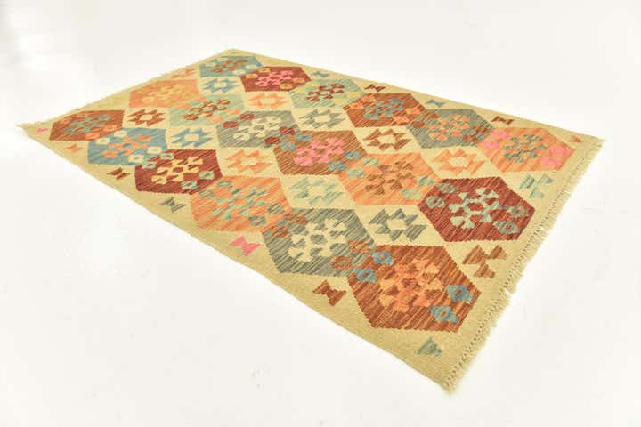 3' 2 x 4' 10 Hand Woven Kilim Maymana Wool Rug