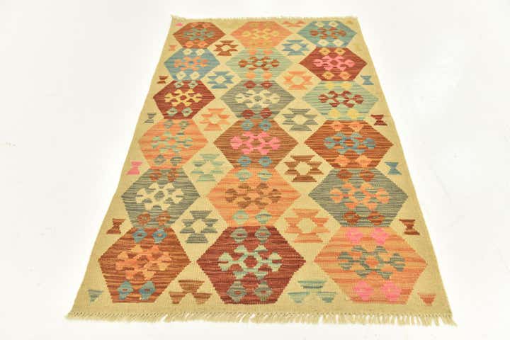 3' 2 x 4' 10 Hand Woven Kilim Maymana Wool Rug