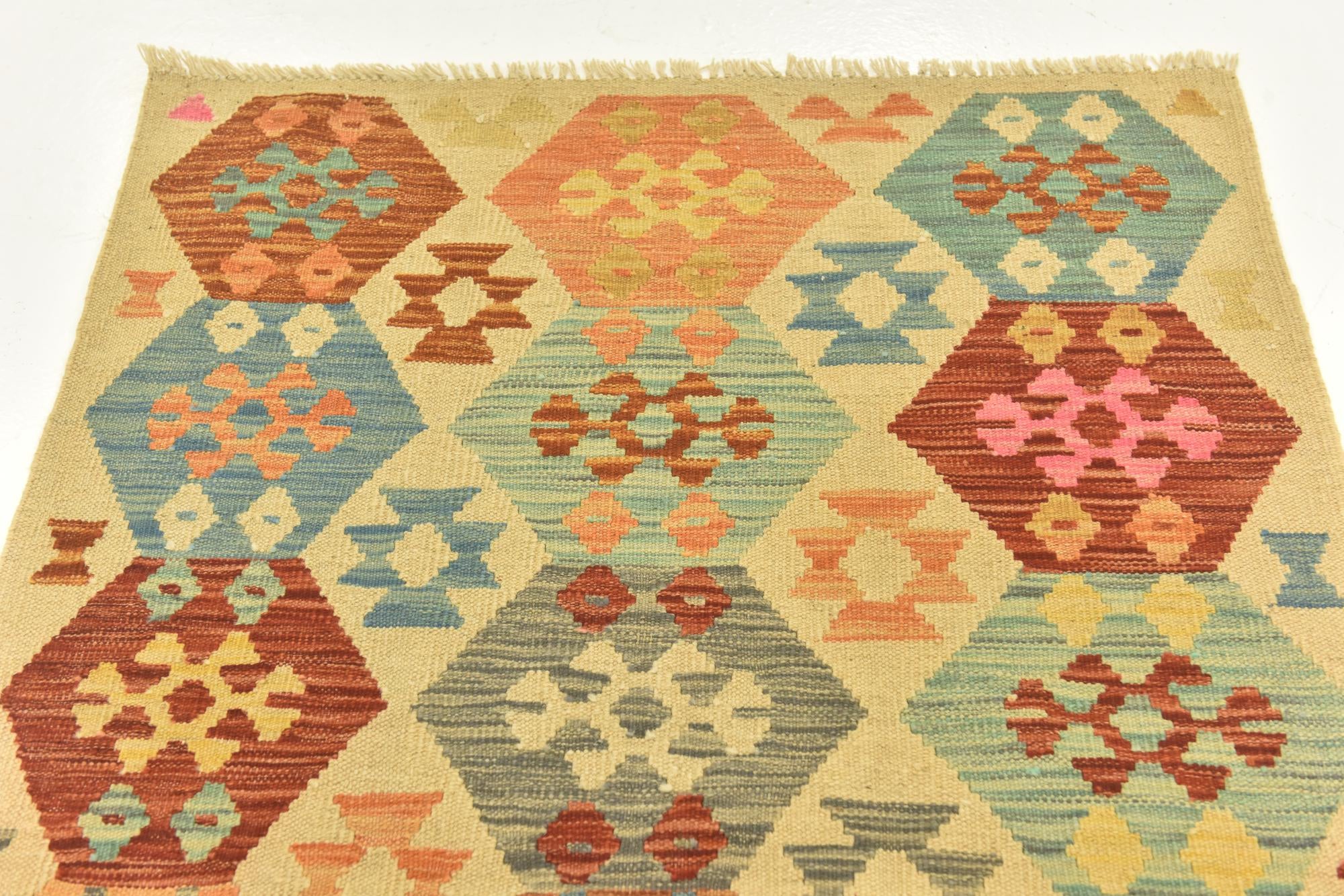 3' 2 x 4' 10 Hand Woven Kilim Maymana Wool Rug