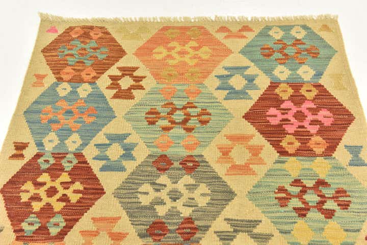3' 2 x 4' 10 Hand Woven Kilim Maymana Wool Rug