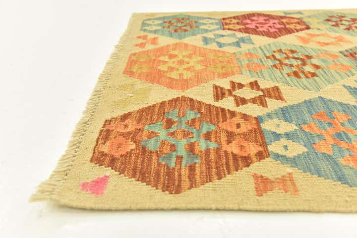 3' 2 x 4' 10 Hand Woven Kilim Maymana Wool Rug