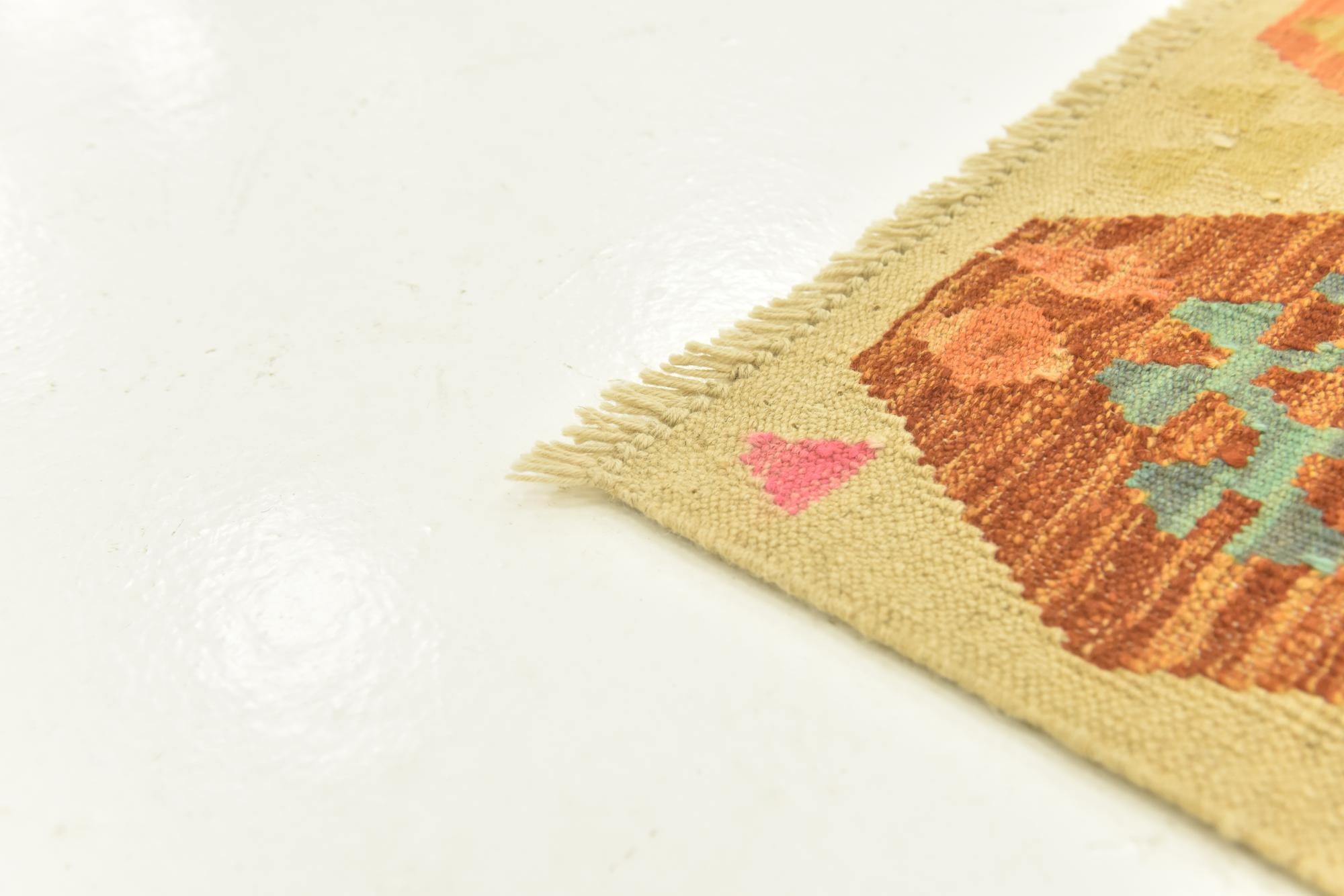 3' 2 x 4' 10 Hand Woven Kilim Maymana Wool Rug