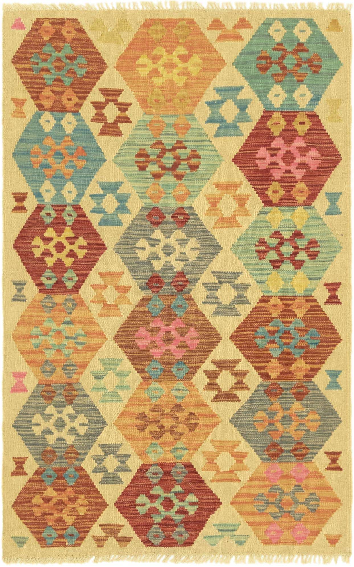 3' 2 x 4' 10 Hand Woven Kilim Maymana Wool Rug