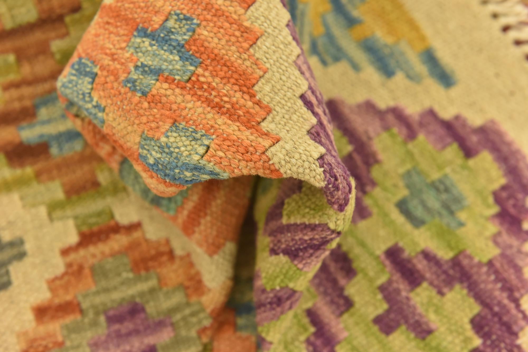 3' 7 x 5' 1 Hand Woven Kilim Maymana Wool Rug