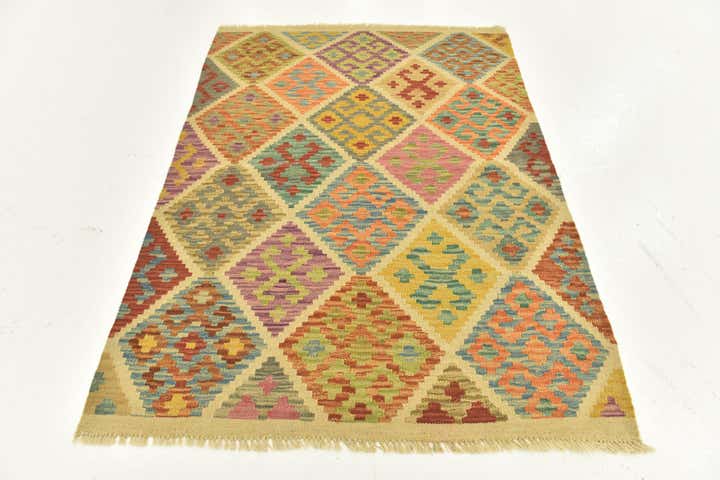 3' 7 x 5' 1 Hand Woven Kilim Maymana Wool Rug