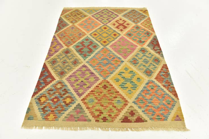 Detail image of 3' 7 x 5' 1 Hand Woven Kilim Maymana Wool Rug