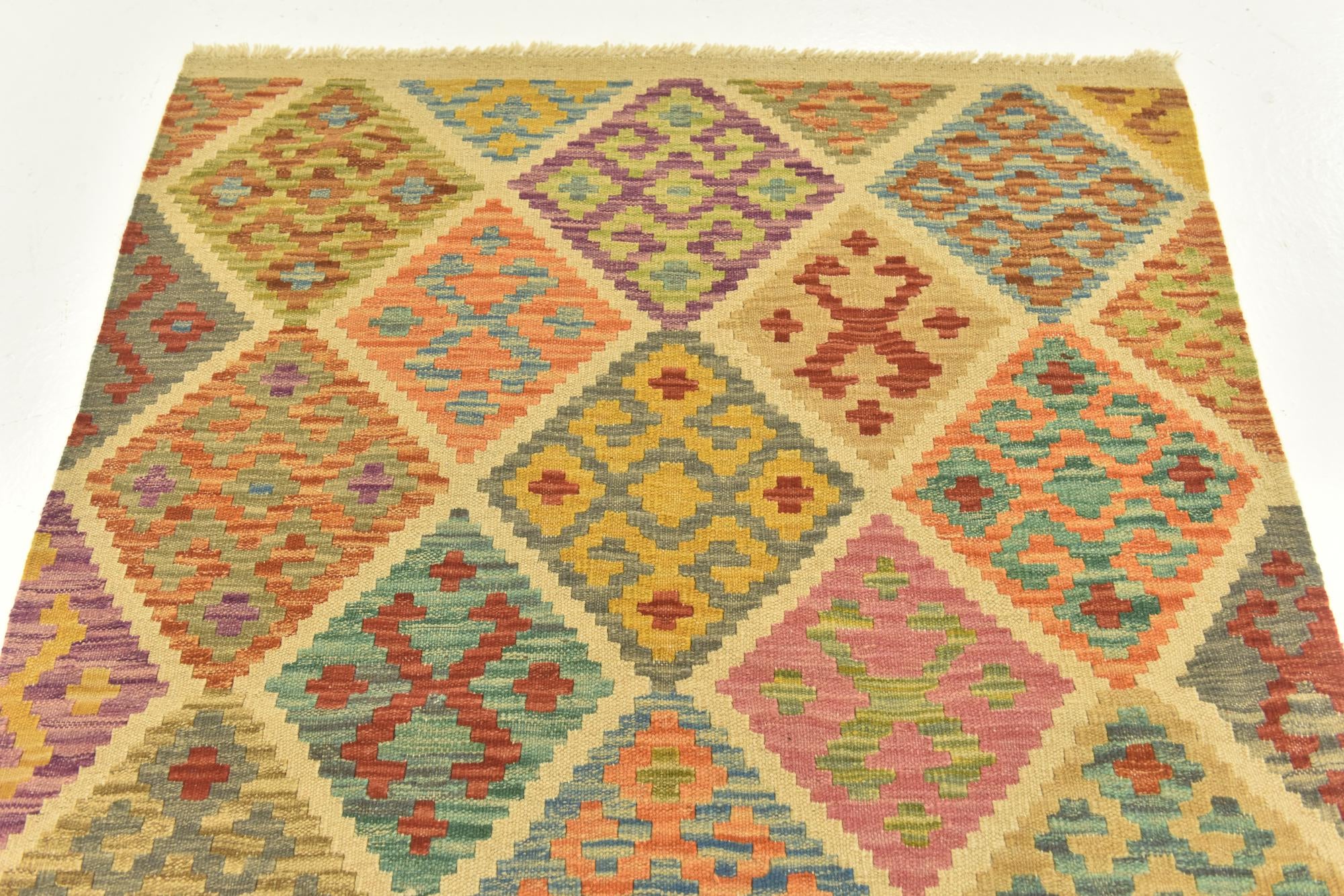 3' 7 x 5' 1 Hand Woven Kilim Maymana Wool Rug