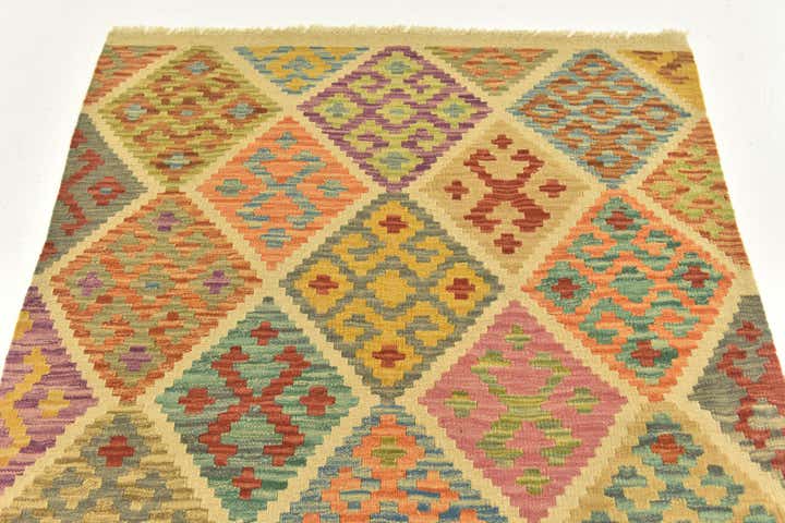 3' 7 x 5' 1 Hand Woven Kilim Maymana Wool Rug