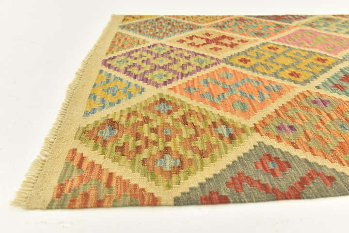 3' 7 x 5' 1 Hand Woven Kilim Maymana Wool Rug