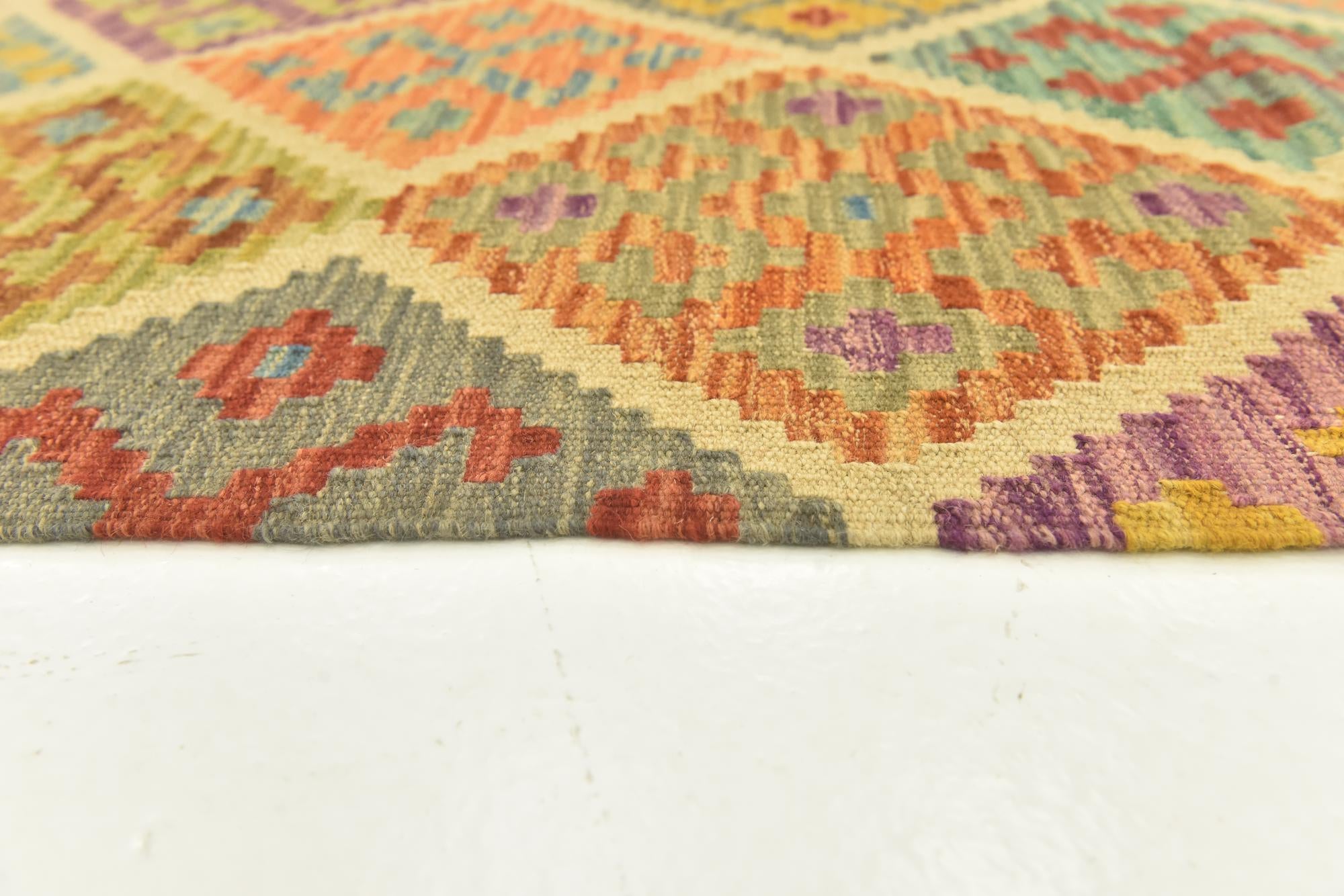 3' 7 x 5' 1 Hand Woven Kilim Maymana Wool Rug
