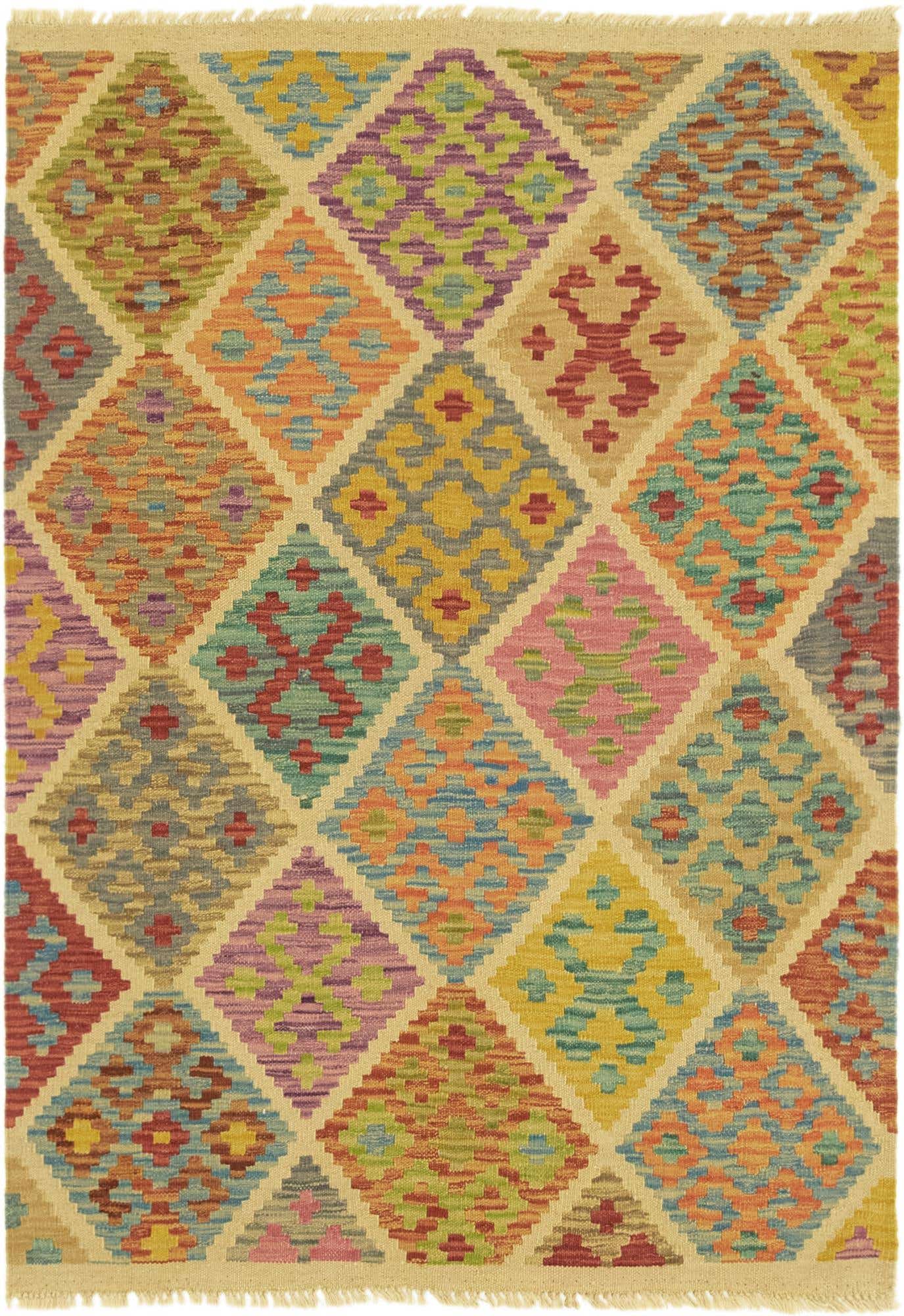 3' 7 x 5' 1 Hand Woven Kilim Maymana Wool Rug