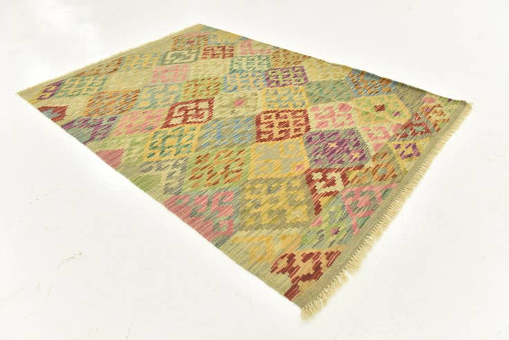 Detail image of 3' 6 x 5' 1 Hand Woven Kilim Maymana Wool Rug