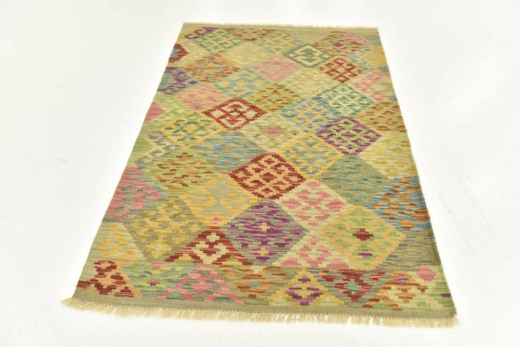 Detail image of 3' 6 x 5' 1 Hand Woven Kilim Maymana Wool Rug