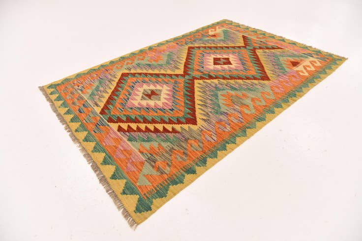 Detail image of 3' 3 x 4' 10 Hand Woven Kilim Maymana Wool Rug