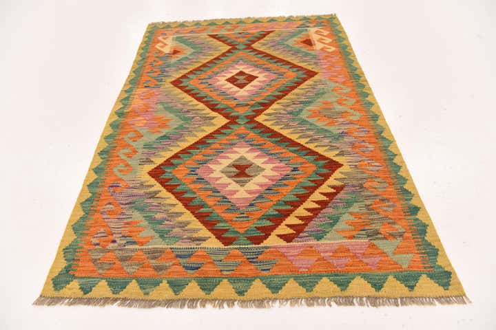 3' 3 x 4' 10 Hand Woven Kilim Maymana Wool Rug