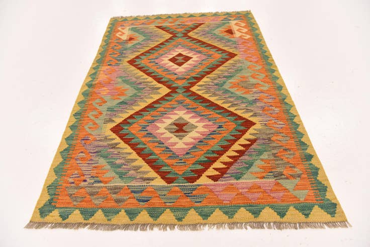 Detail image of 3' 3 x 4' 10 Hand Woven Kilim Maymana Wool Rug
