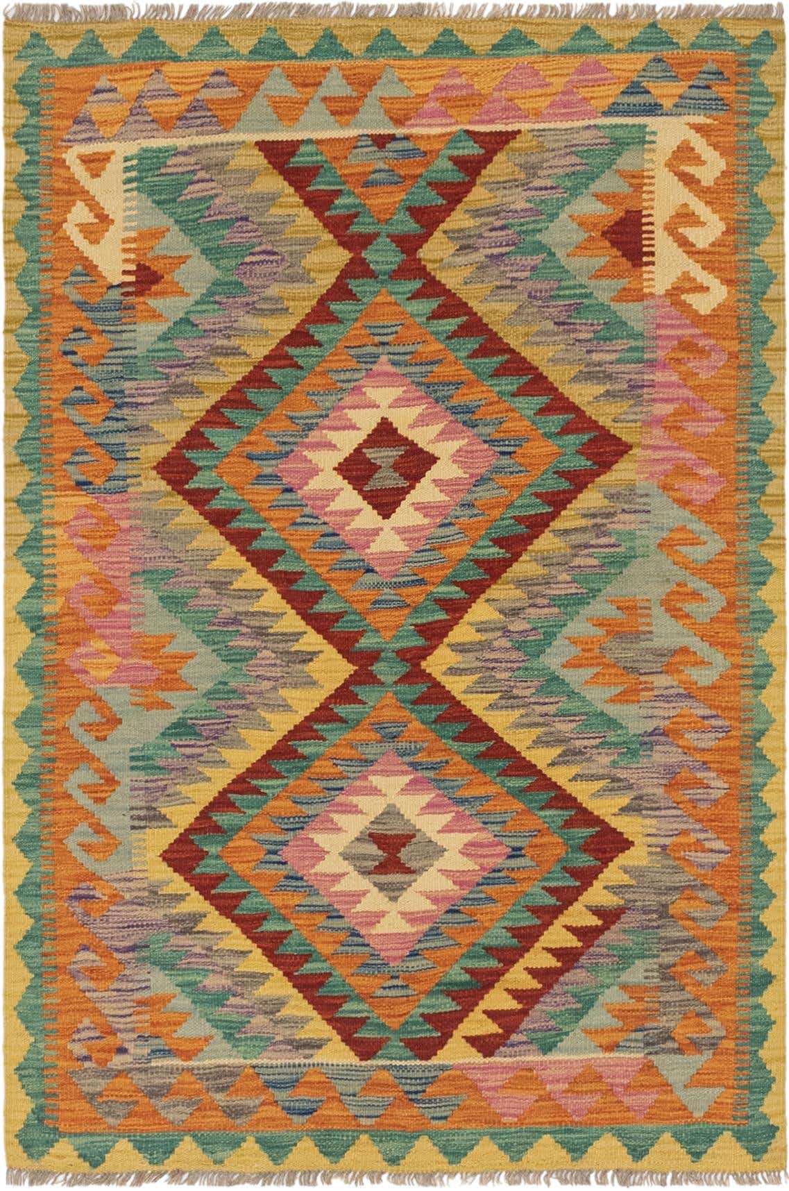 3' 3 x 4' 10 Hand Woven Kilim Maymana Wool Rug