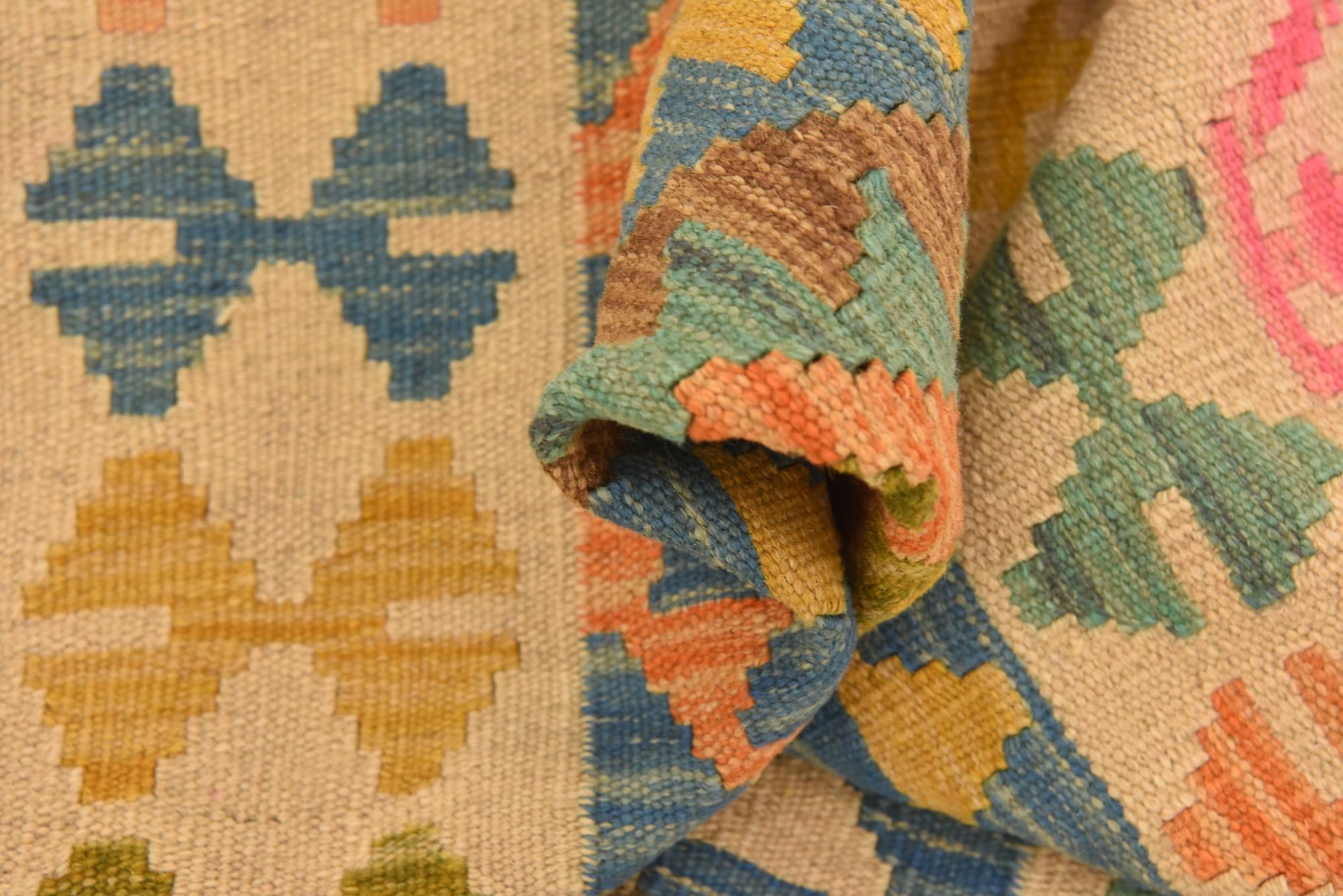 3' 5 x 4' 11 Hand Woven Kilim Maymana Wool Rug