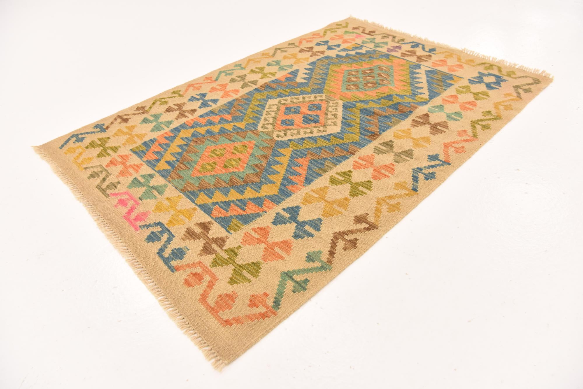 3' 5 x 4' 11 Hand Woven Kilim Maymana Wool Rug