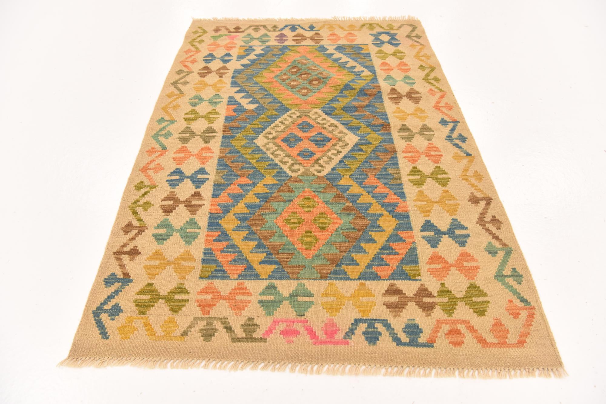 3' 5 x 4' 11 Hand Woven Kilim Maymana Wool Rug
