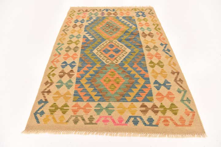3' 5 x 4' 11 Hand Woven Kilim Maymana Wool Rug