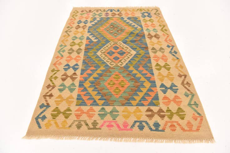 Detail image of 3' 5 x 4' 11 Hand Woven Kilim Maymana Wool Rug
