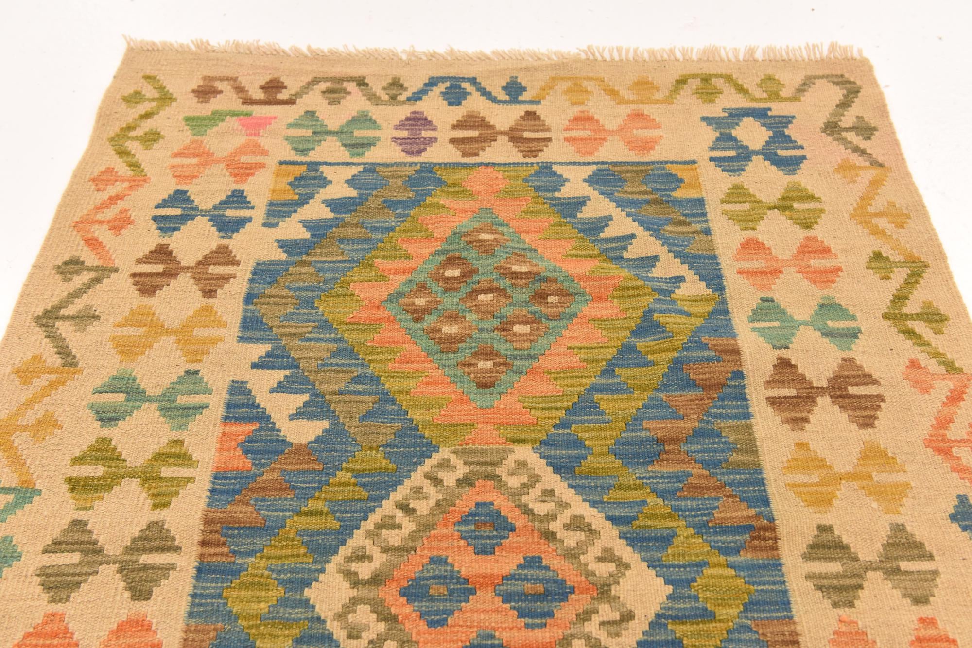 3' 5 x 4' 11 Hand Woven Kilim Maymana Wool Rug