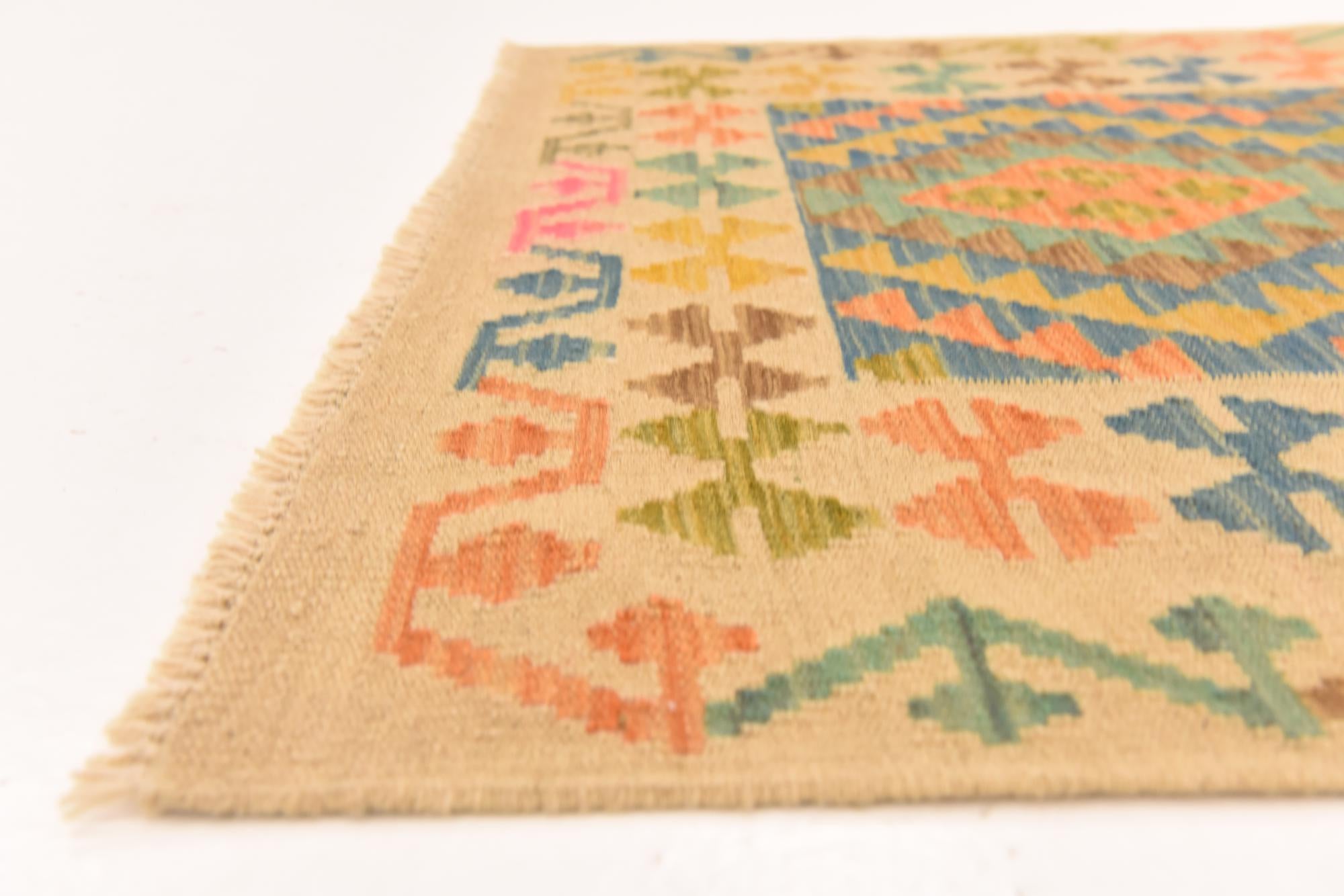 3' 5 x 4' 11 Hand Woven Kilim Maymana Wool Rug