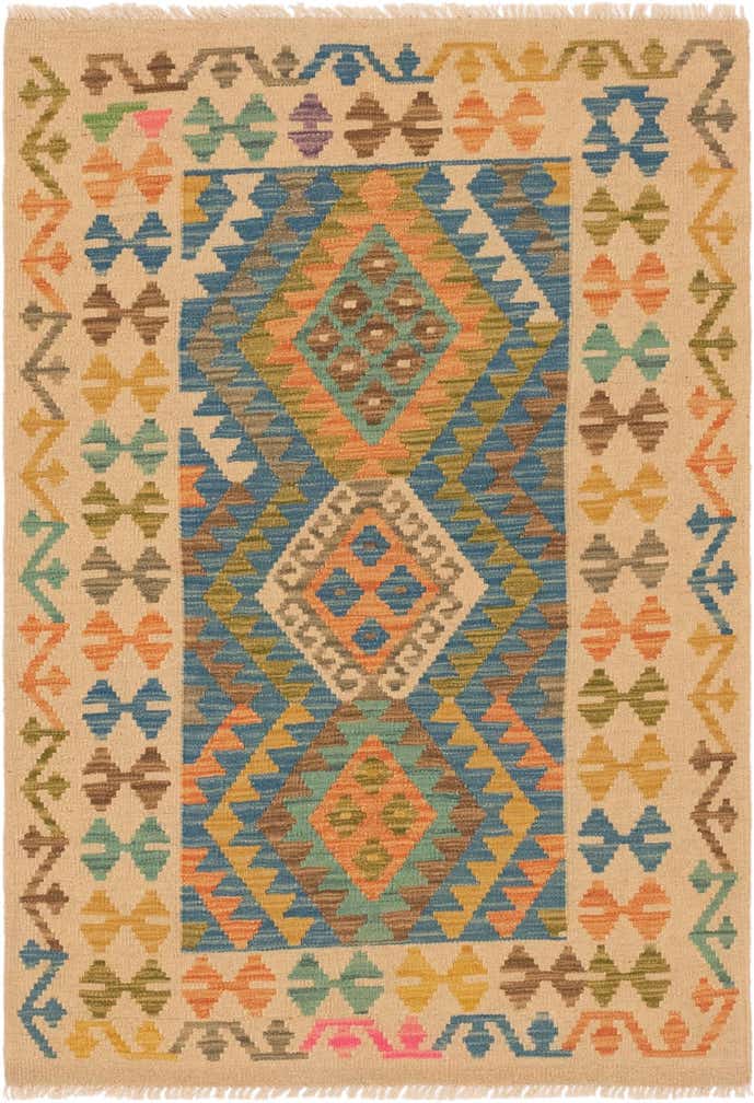 3' 5 x 4' 11 Hand Woven Kilim Maymana Wool Rug