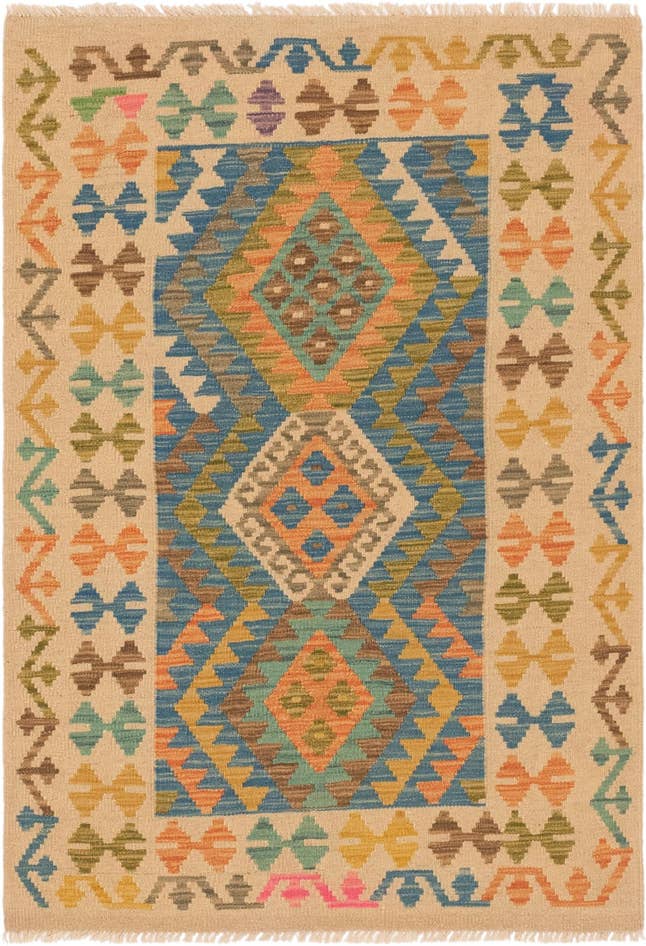 Detail image of 3' 5 x 4' 11 Hand Woven Kilim Maymana Wool Rug