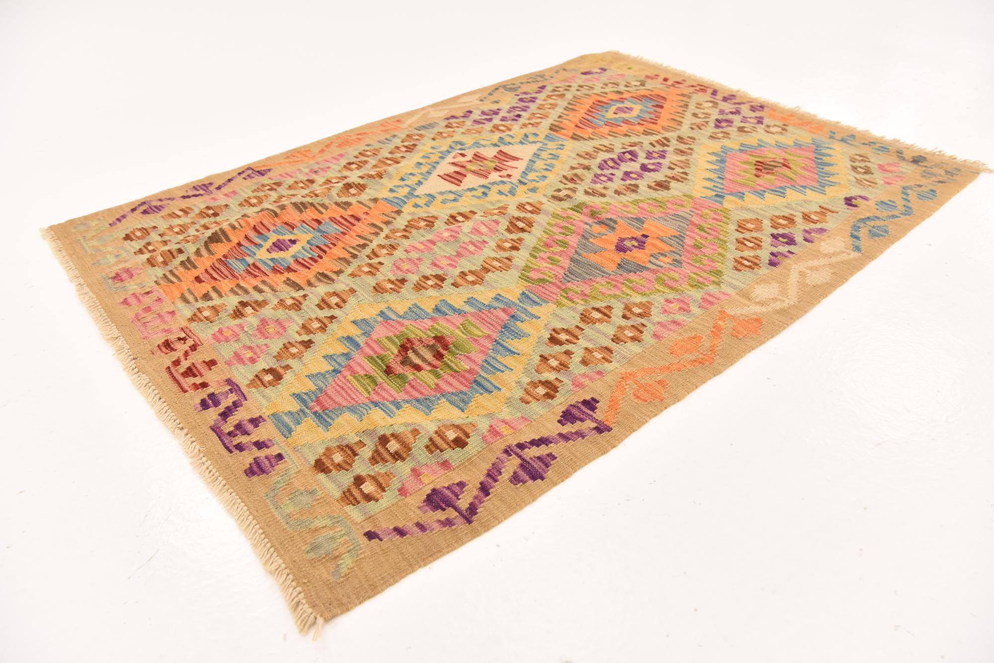105cm x 150cm Tejido a mano Kilim Maymana Alfombra Lana