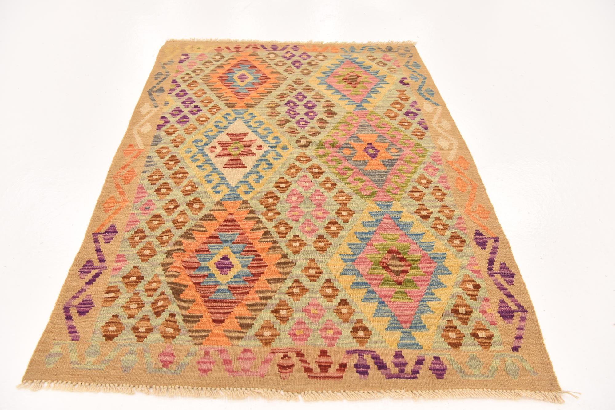 105cm x 150cm Tejido a mano Kilim Maymana Alfombra Lana