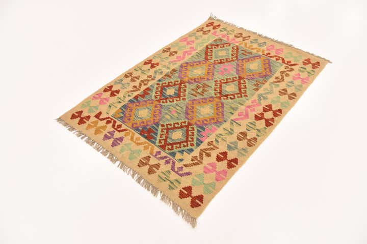 3' 5 x 4' 9 Hand Woven Kilim Maymana Wool Rug