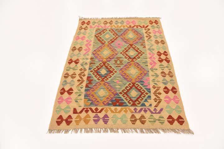 3' 5 x 4' 9 Hand Woven Kilim Maymana Wool Rug