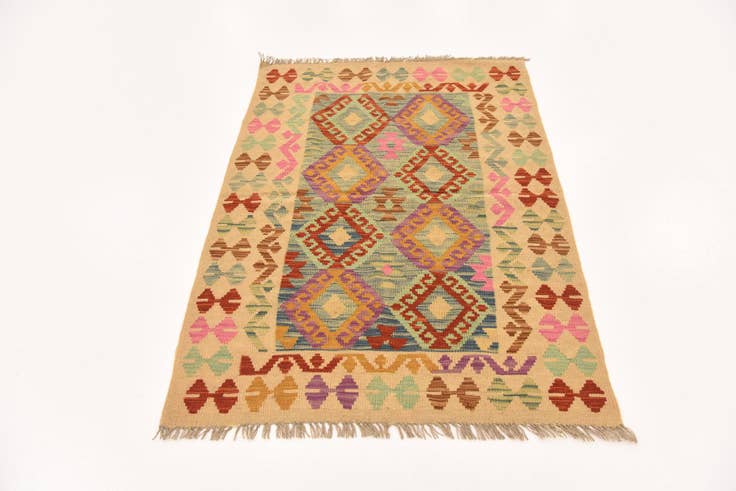 Detail image of 3' 5 x 4' 9 Hand Woven Kilim Maymana Wool Rug