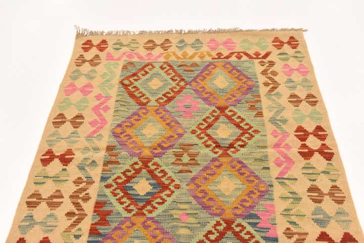 3' 5 x 4' 9 Hand Woven Kilim Maymana Wool Rug