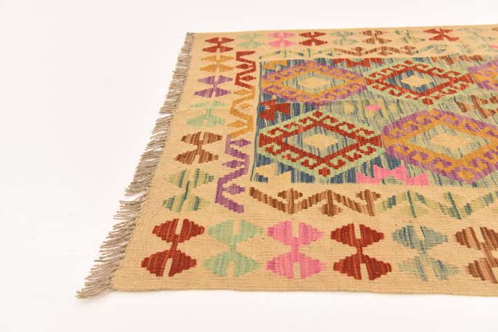 3' 5 x 4' 9 Hand Woven Kilim Maymana Wool Rug