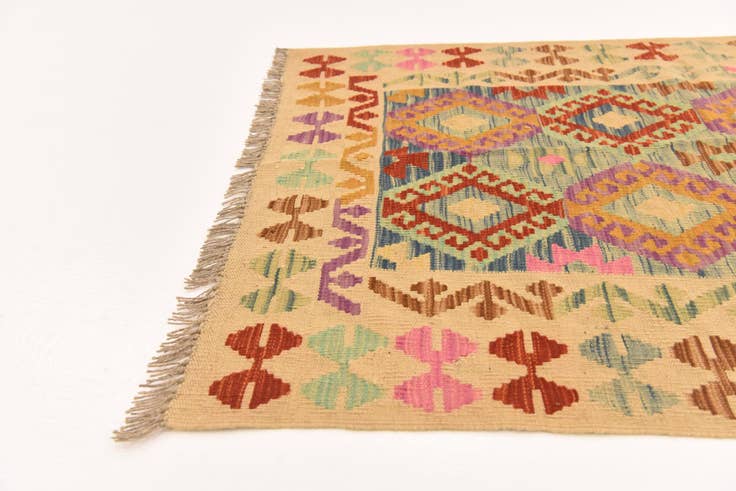 Detail image of 3' 5 x 4' 9 Hand Woven Kilim Maymana Wool Rug