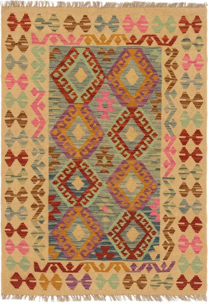 3' 5 x 4' 9 Hand Woven Kilim Maymana Wool Rug