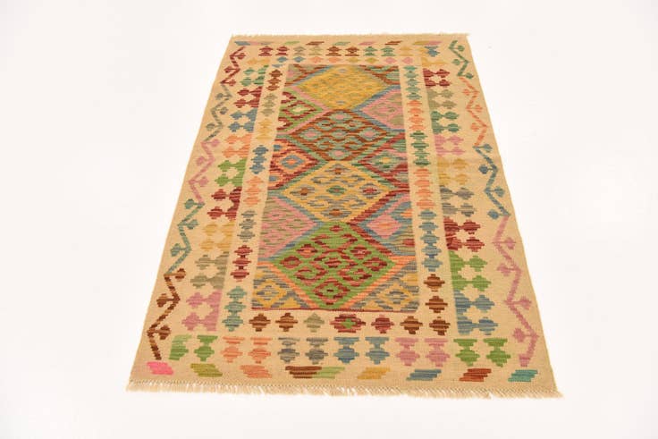 Detail image of 3' 5 x 5' Hand Woven Kilim Maymana Wool Rug